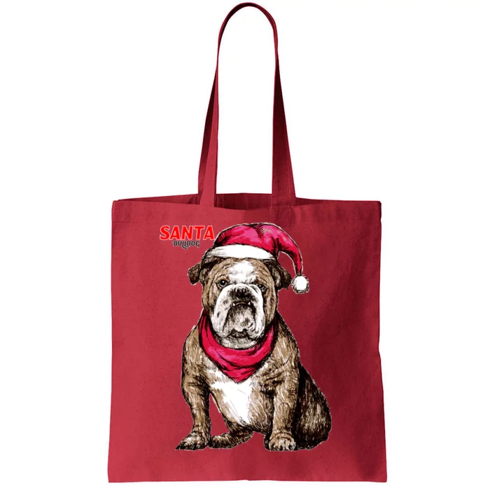 Santa Bulldog Christmas Hat Tote Bag