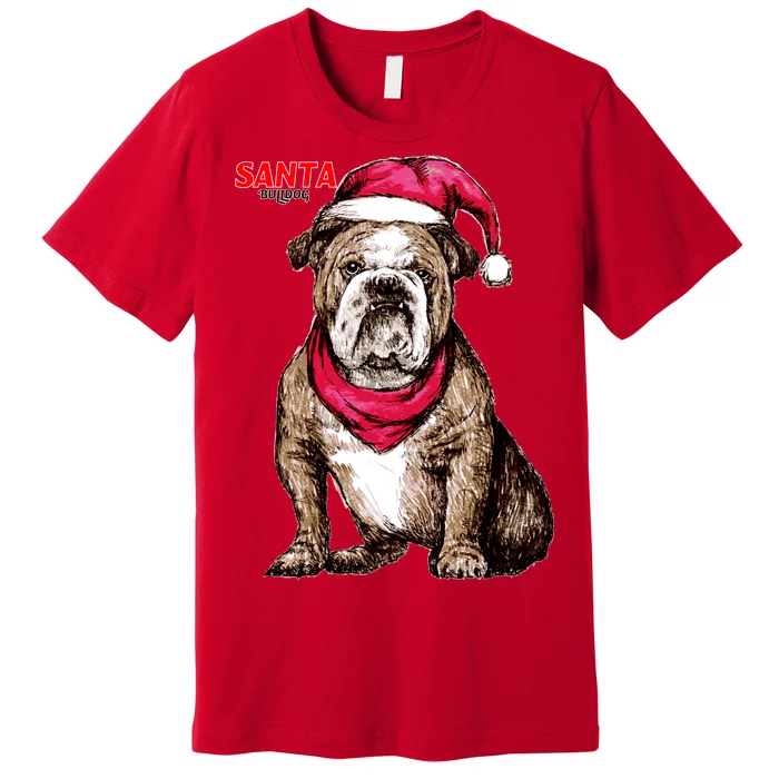 Santa Bulldog Christmas Hat Premium T-Shirt