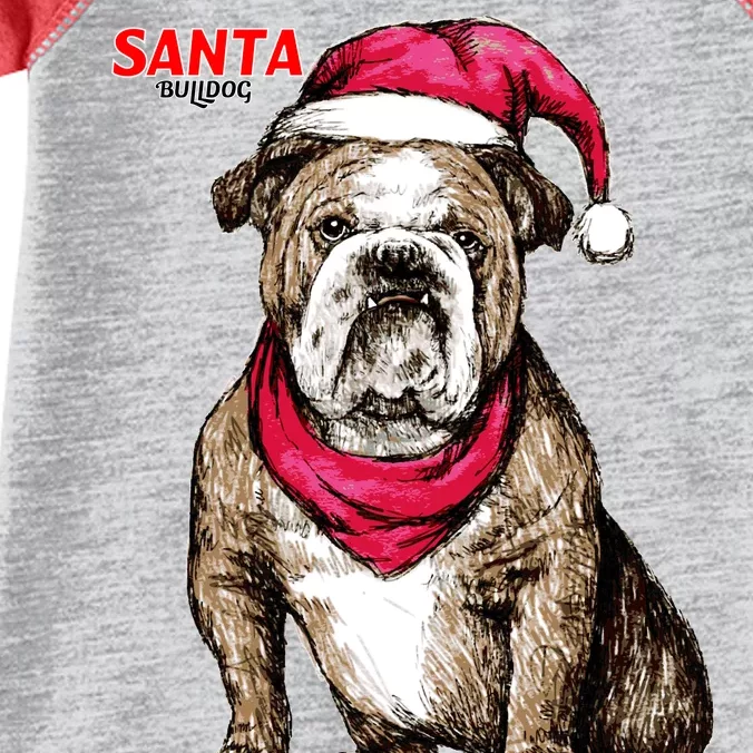 Santa Bulldog Christmas Hat Infant Baby Jersey Bodysuit