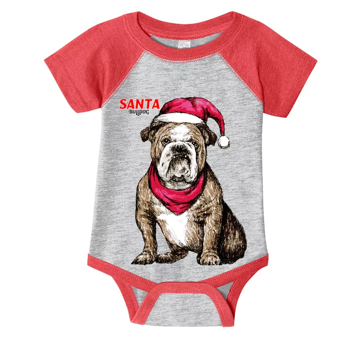 Santa Bulldog Christmas Hat Infant Baby Jersey Bodysuit