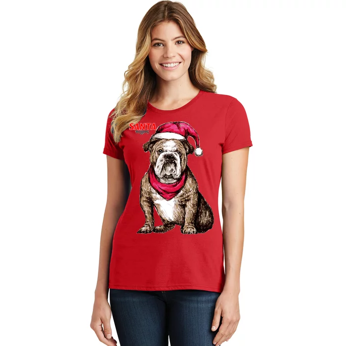 Santa Bulldog Christmas Hat Women's T-Shirt