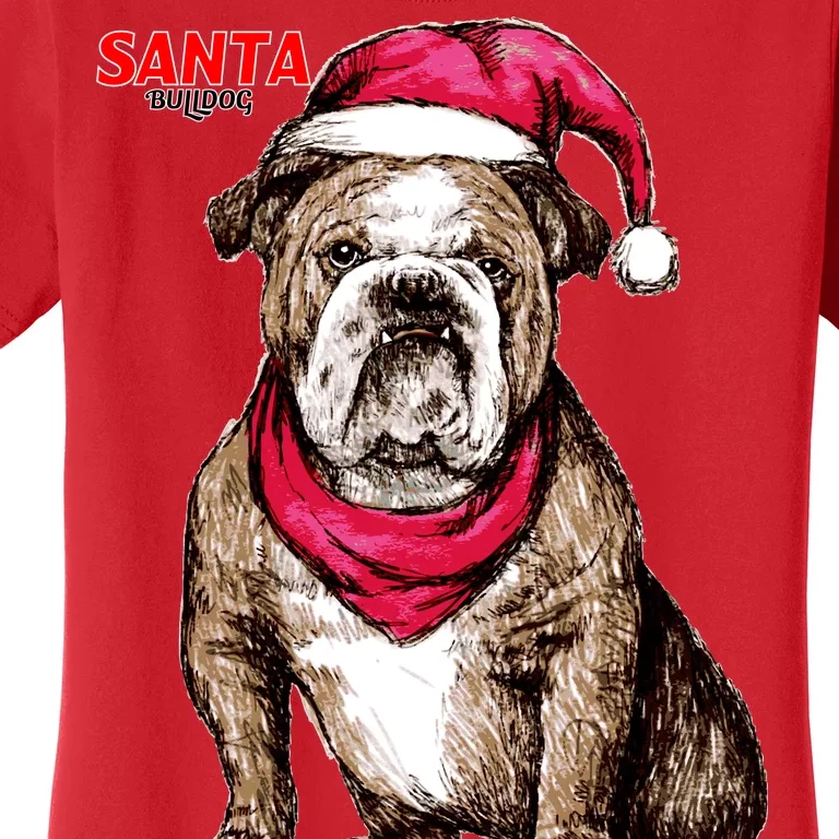 Santa Bulldog Christmas Hat Women's T-Shirt