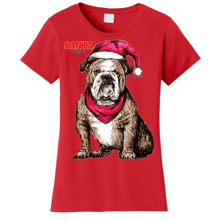 Santa Bulldog Christmas Hat Women's T-Shirt