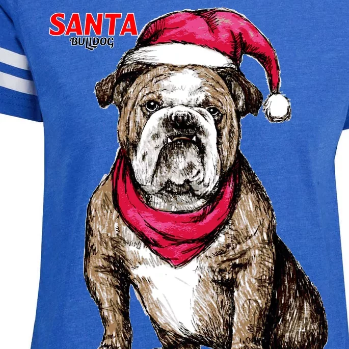 Santa Bulldog Christmas Hat Enza Ladies Jersey Football T-Shirt