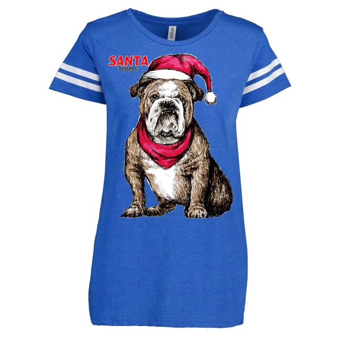 Santa Bulldog Christmas Hat Enza Ladies Jersey Football T-Shirt