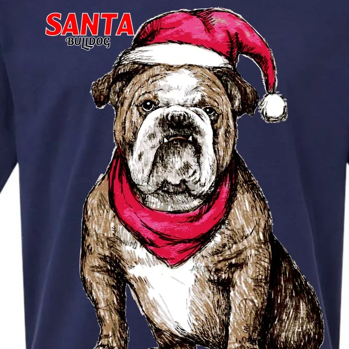 Santa Bulldog Christmas Hat Sueded Cloud Jersey T-Shirt