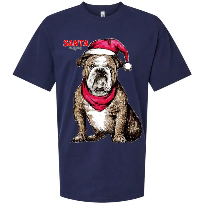 Santa Bulldog Christmas Hat Sueded Cloud Jersey T-Shirt