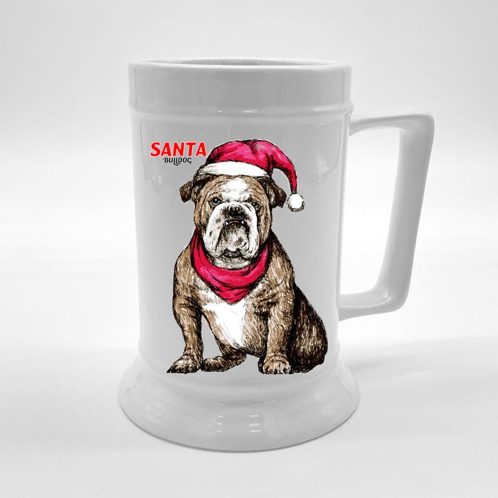 Santa Bulldog Christmas Hat Front & Back Beer Stein