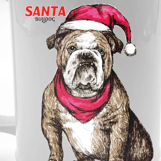 Santa Bulldog Christmas Hat Front & Back Beer Stein