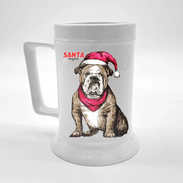 Santa Bulldog Christmas Hat Front & Back Beer Stein