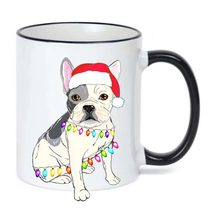 Santa Bulldog Christmas Lights Black Color Changing Mug