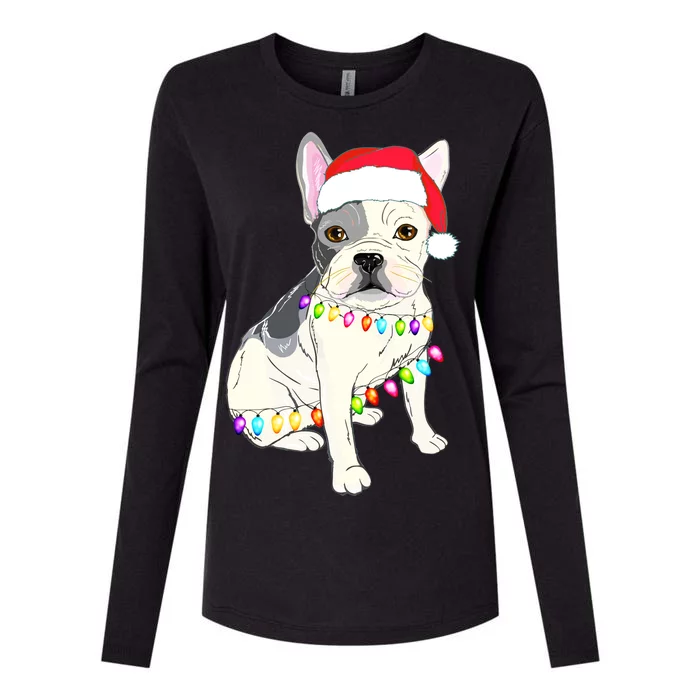 Santa Bulldog Christmas Lights Womens Cotton Relaxed Long Sleeve T-Shirt