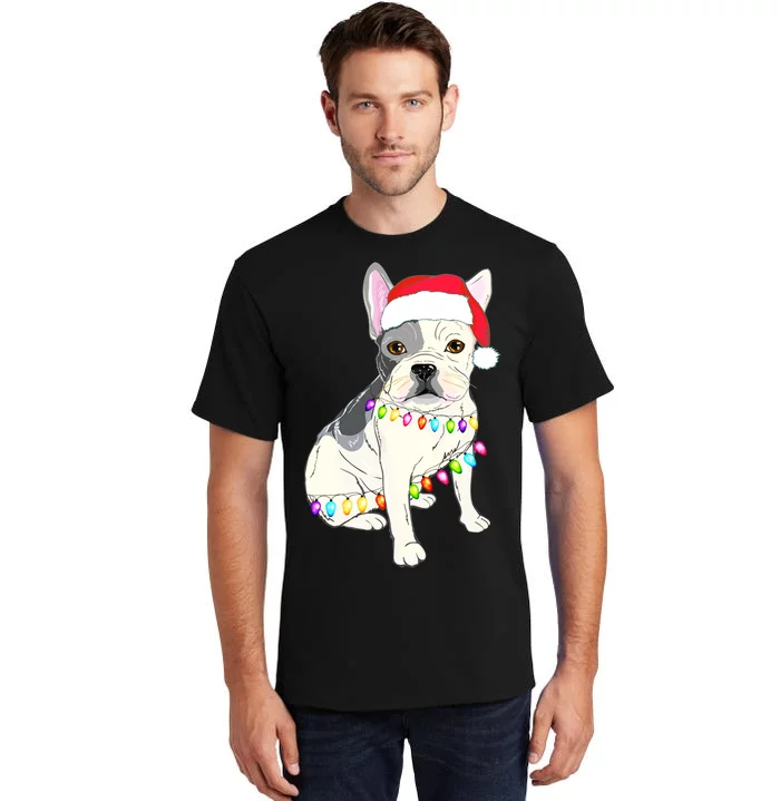 Santa Bulldog Christmas Lights Tall T-Shirt