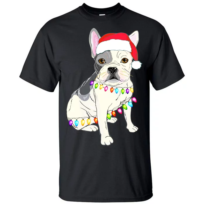 Santa Bulldog Christmas Lights Tall T-Shirt