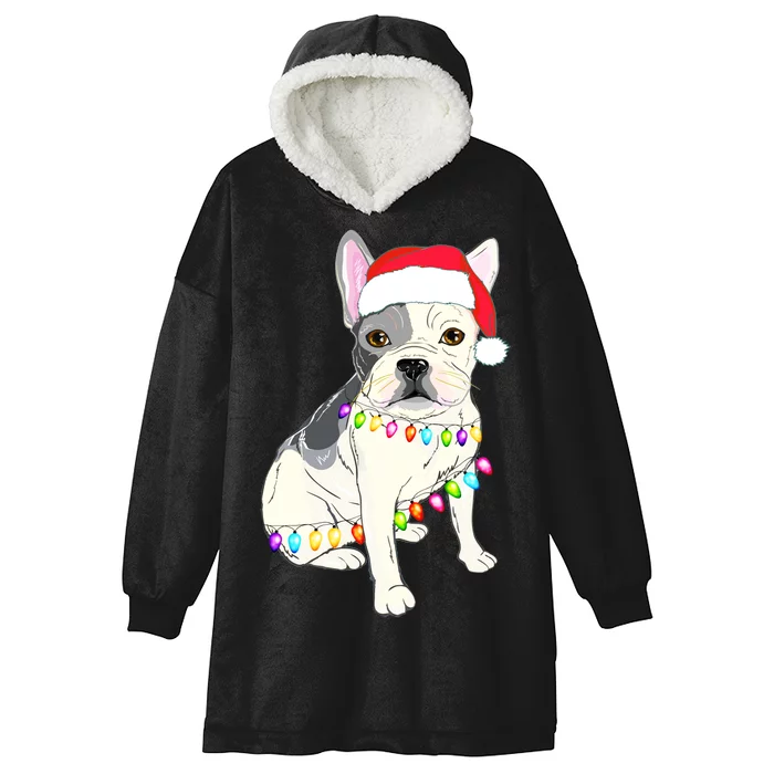 Santa Bulldog Christmas Lights Hooded Wearable Blanket