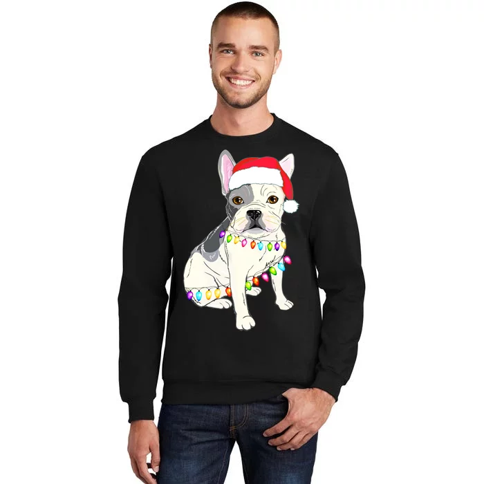 Santa Bulldog Christmas Lights Tall Sweatshirt