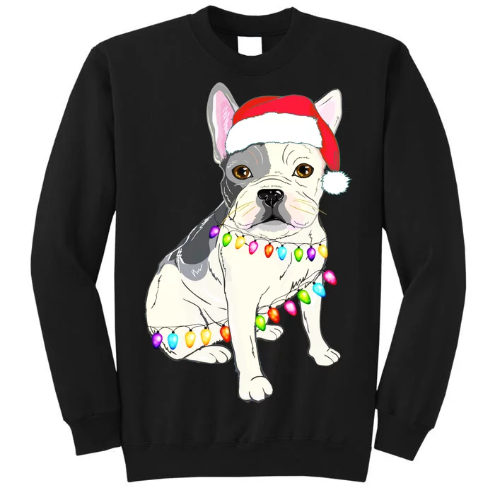 Santa Bulldog Christmas Lights Tall Sweatshirt