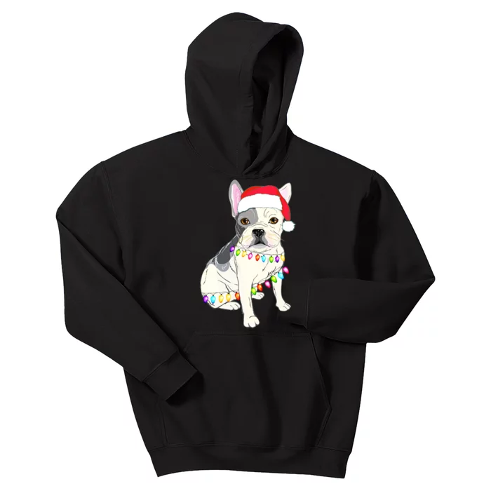 Santa Bulldog Christmas Lights Kids Hoodie