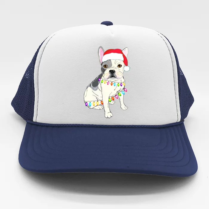 Santa Bulldog Christmas Lights Trucker Hat