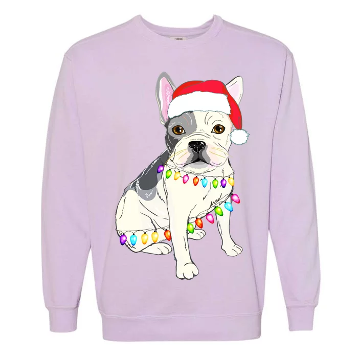 Santa Bulldog Christmas Lights Garment-Dyed Sweatshirt