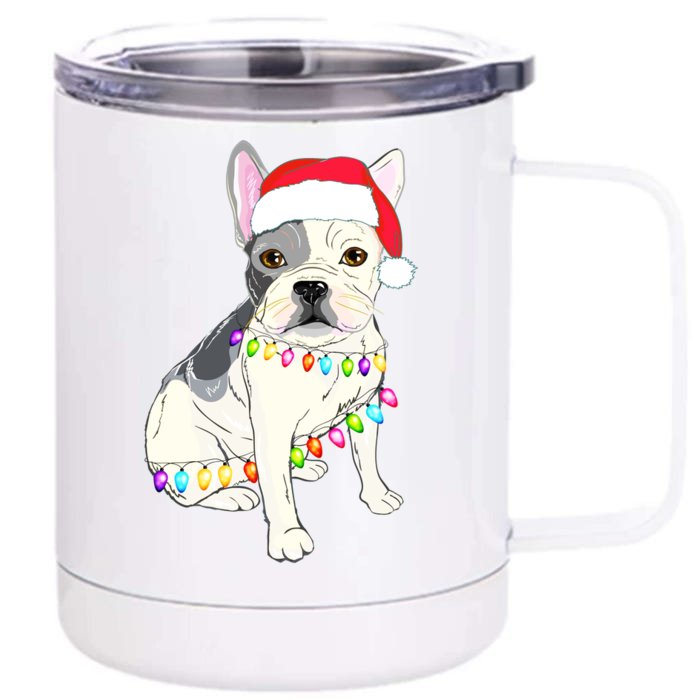 Santa Bulldog Christmas Lights Front & Back 12oz Stainless Steel Tumbler Cup