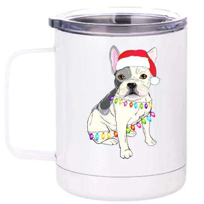 Santa Bulldog Christmas Lights Front & Back 12oz Stainless Steel Tumbler Cup