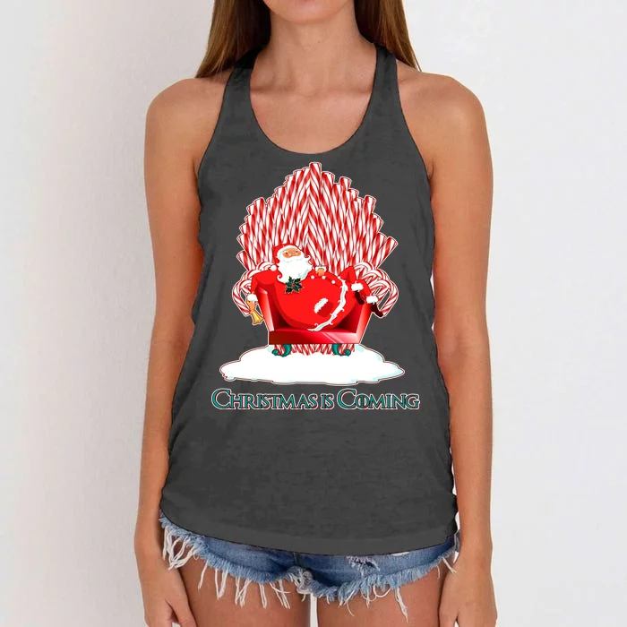 Santa Claus Christmas Is Coming GOT Women's Knotted Racerback Tank