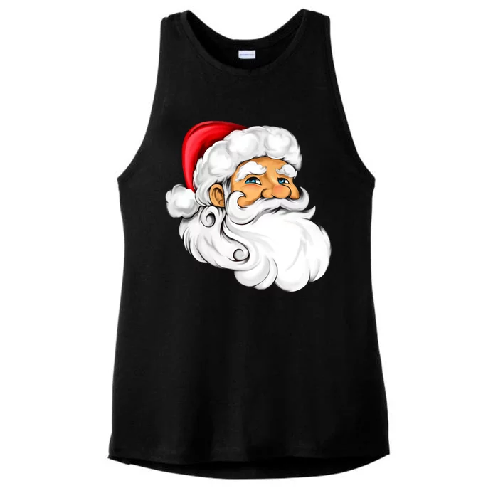 Santa Claus Head Ladies Tri-Blend Wicking Tank