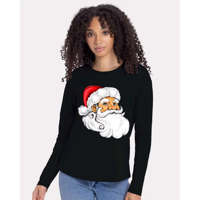 Santa Claus Head Womens Cotton Relaxed Long Sleeve T-Shirt