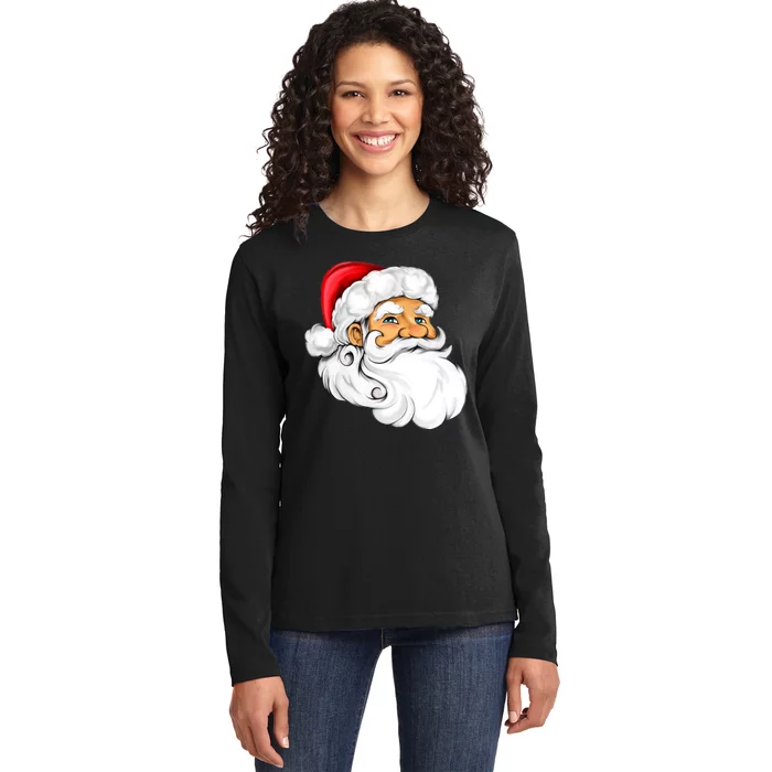 Santa Claus Head Ladies Long Sleeve Shirt