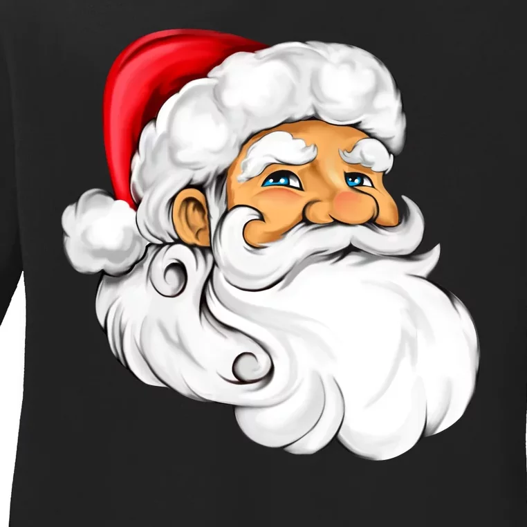 Santa Claus Head Ladies Long Sleeve Shirt