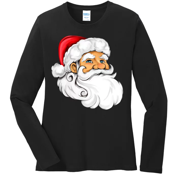 Santa Claus Head Ladies Long Sleeve Shirt