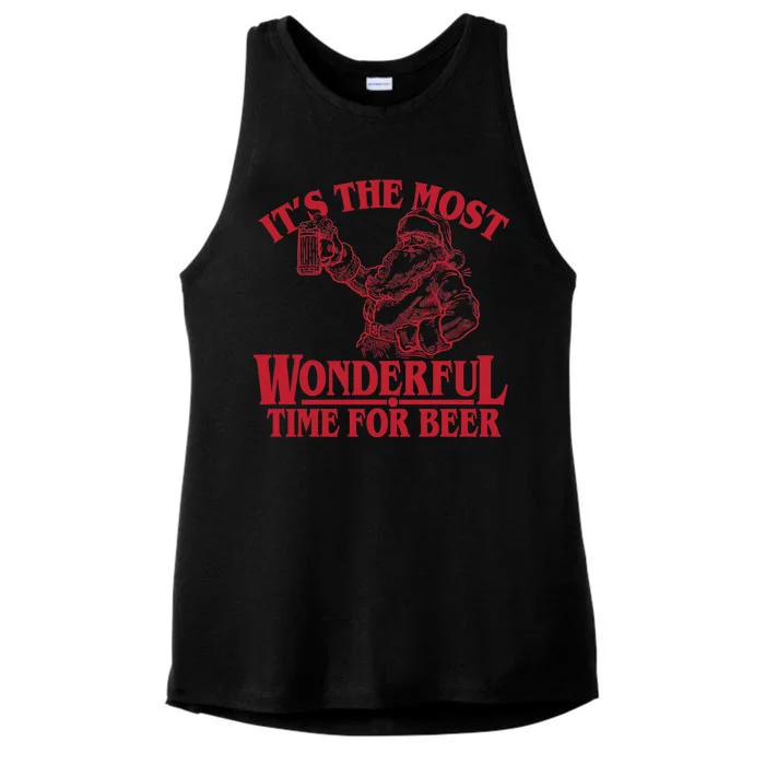 Santa Claus It's The Most Wonderful Time For A Beer Christmas Ladies Tri-Blend Wicking Tank