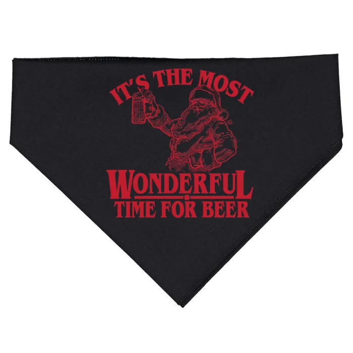 Santa Claus It's The Most Wonderful Time For A Beer Christmas USA-Made Doggie Bandana