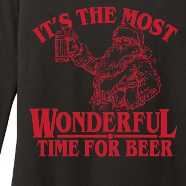 Santa Claus It's The Most Wonderful Time For A Beer Christmas Womens CVC Long Sleeve Shirt