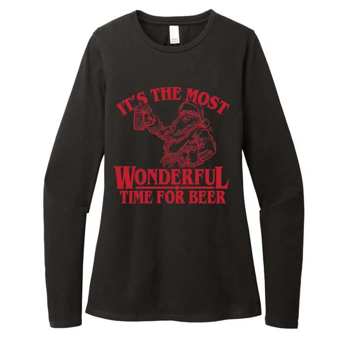 Santa Claus It's The Most Wonderful Time For A Beer Christmas Womens CVC Long Sleeve Shirt