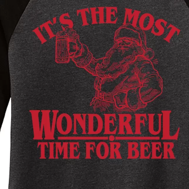 Santa Claus It's The Most Wonderful Time For A Beer Christmas Women's Tri-Blend 3/4-Sleeve Raglan Shirt