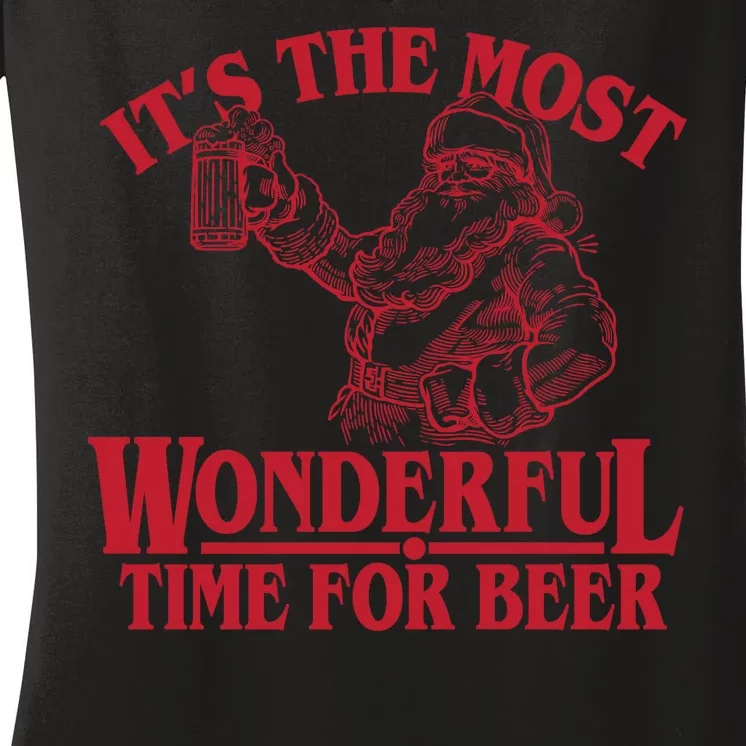 Santa Claus It's The Most Wonderful Time For A Beer Christmas Women's V-Neck T-Shirt