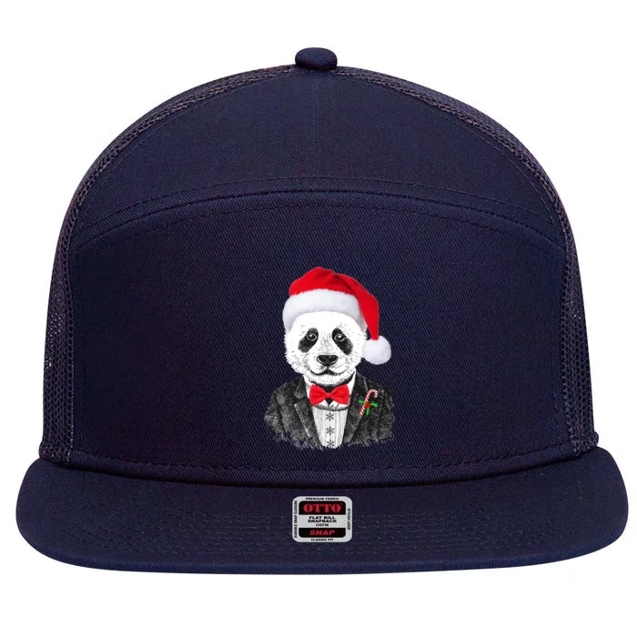 Santa Claus Panda Bear 7 Panel Mesh Trucker Snapback Hat