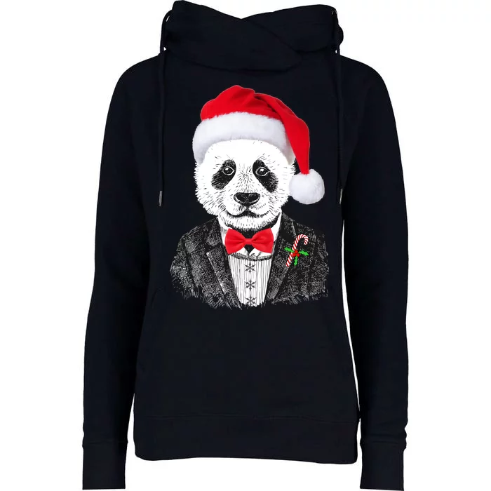 Santa Claus Panda Bear Womens Funnel Neck Pullover Hood