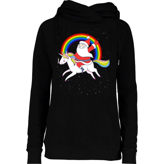 Santa Claus Unicorn Christmas Magic Womens Funnel Neck Pullover Hood