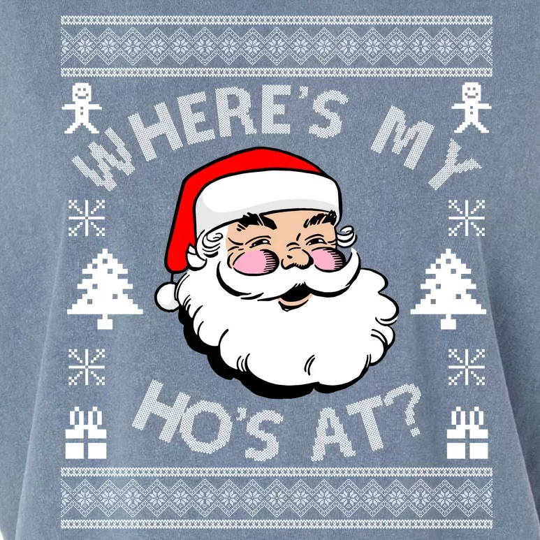 Santa Claus Where's My Ho's At? Funny Ugly Christmas Garment-Dyed Women's Muscle Tee