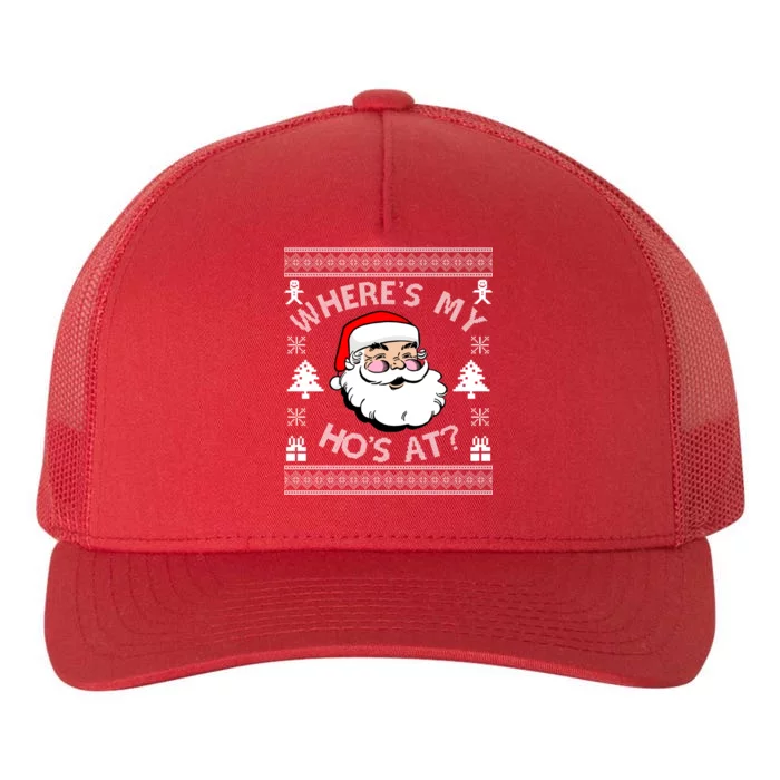 Santa Claus Where's My Ho's At? Funny Ugly Christmas Yupoong Adult 5-Panel Trucker Hat