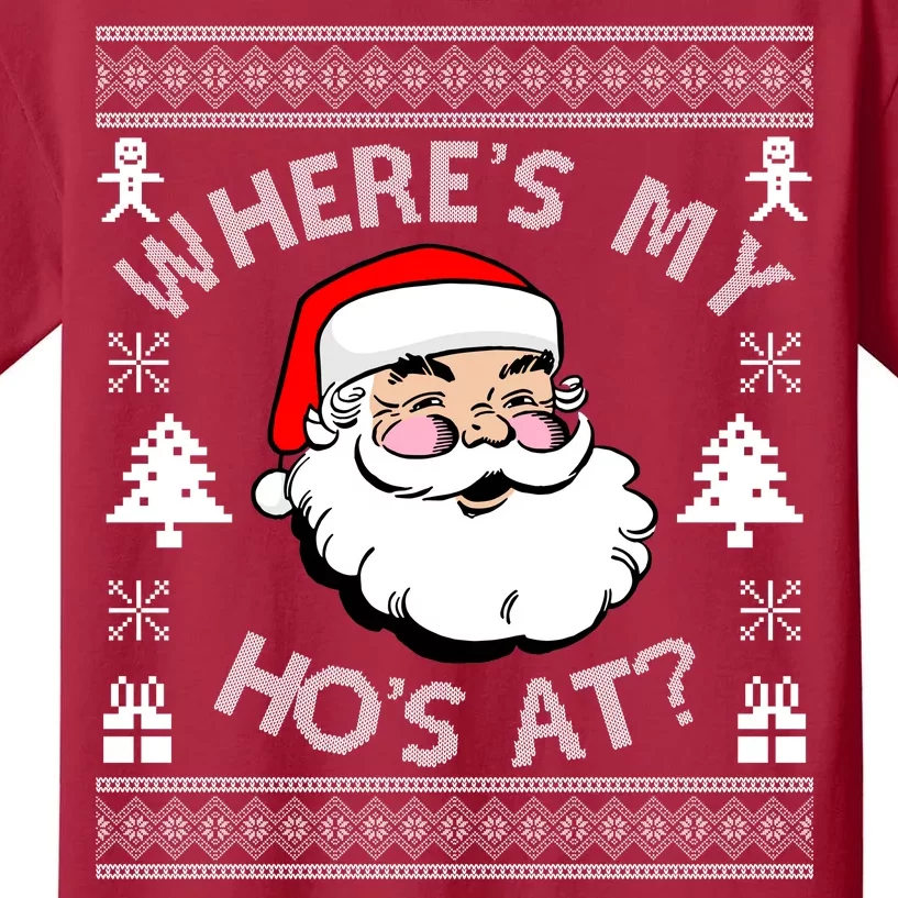 Santa Claus Where's My Ho's At? Funny Ugly Christmas Kids T-Shirt