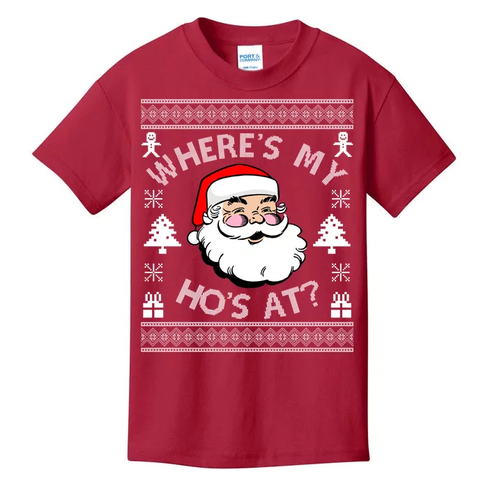 Santa Claus Where's My Ho's At? Funny Ugly Christmas Kids T-Shirt