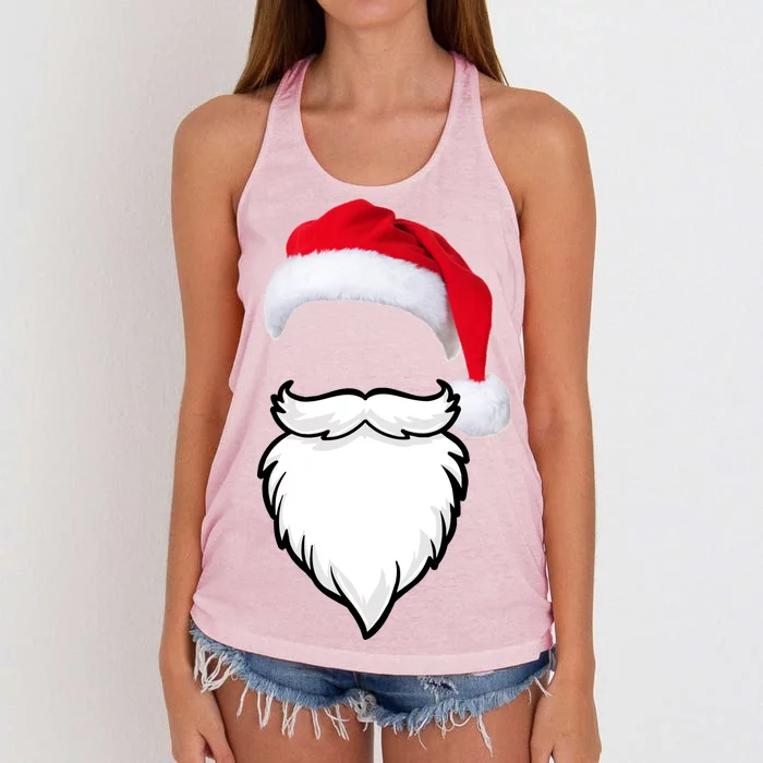 Santa Clause Mustache Beard Hat Women's Knotted Racerback Tank