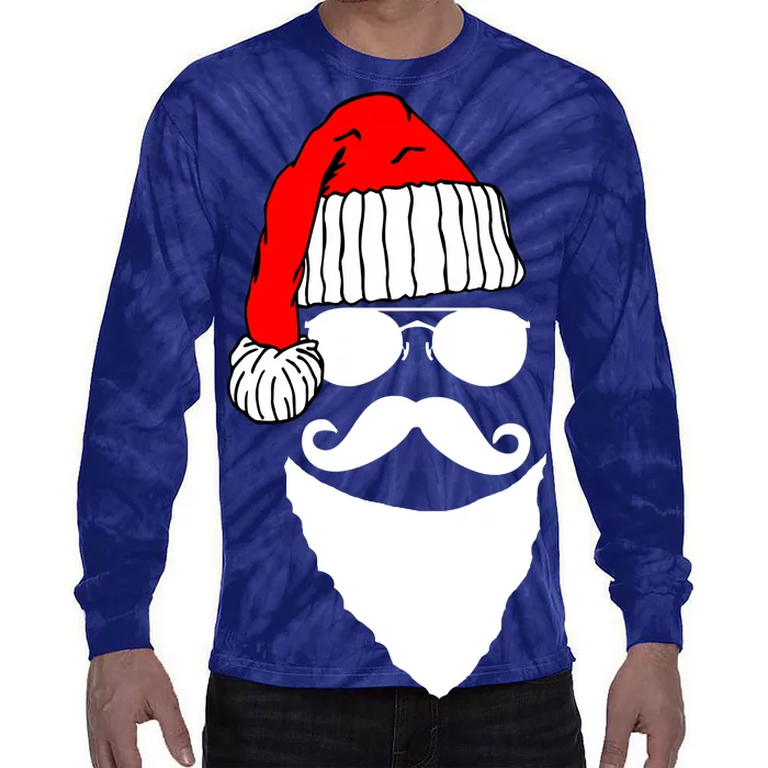 Santa Clause Mustache Face Tie-Dye Long Sleeve Shirt