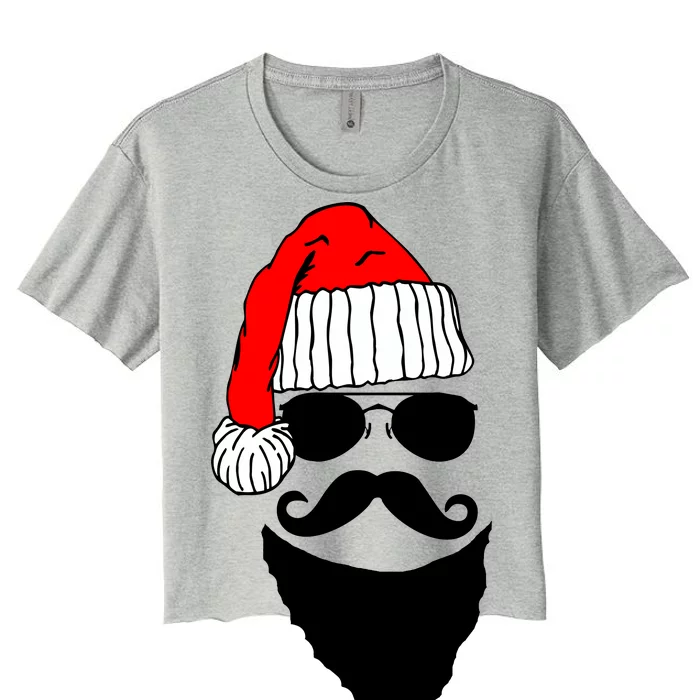 Santa Clause Mustache Face Women's Crop Top Tee