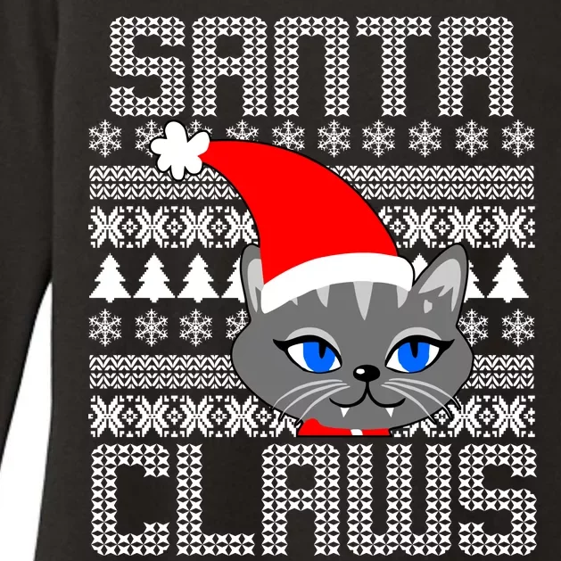 Santa Claws Cat Ugly Christmas Sweater Design Womens CVC Long Sleeve Shirt