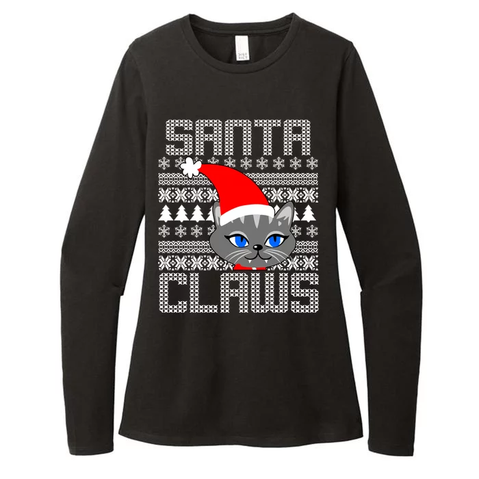 Santa Claws Cat Ugly Christmas Sweater Design Womens CVC Long Sleeve Shirt